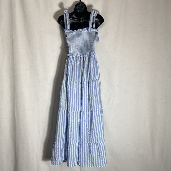 Cotton Adjustable Straps Boho Stripe Casual Flowy A Line Midi Dress with Pockets - Picture 12 of 15
